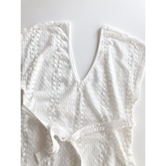KONA SOL White Crochet V-Neck Belted Mini Dress Cover-Up, Size M - Picture 6 of 11